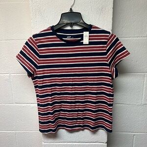 Aerie Women's Striped Tee - Red, White, and Blue. Medium